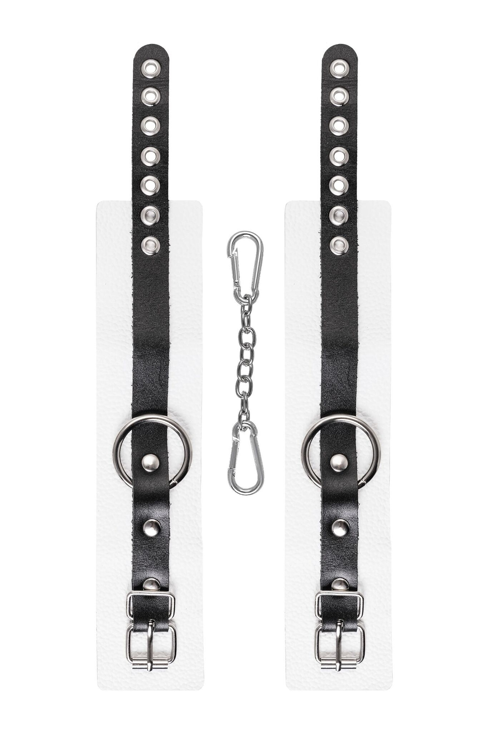 Бело-черные мягкие оковы с одним ремешком и люверсами