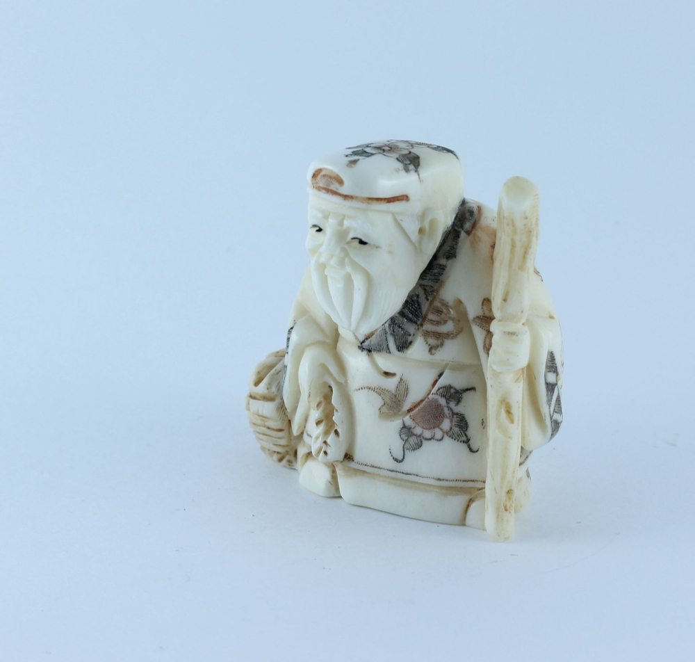 Эксклюзивная нэцкэ Дзюродзин с посохом и корзиной фруктов