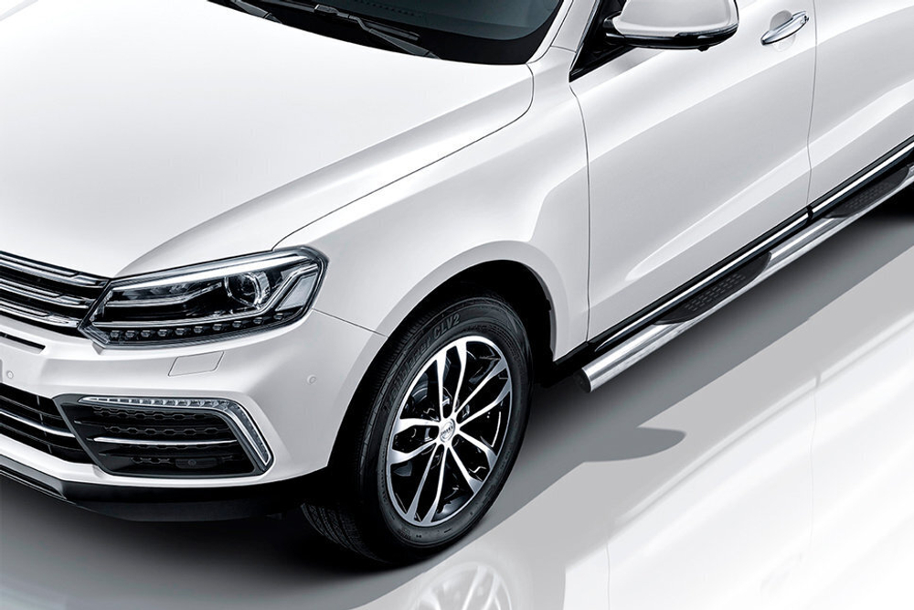 Пороги из нержавейки Zotye Coupa (2013-2023) d76 с проступями (черный цвет)