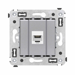 Телефонная розетка RJ-12 без шторки в стену одинарная, "Avanti", "Закаленная сталь"