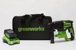 Аккумуляторный перфоратор Greenworks GD24SDS2, 3803007UB,24v, 2 Дж, АКБ 4 А·ч и ЗУ в сумке