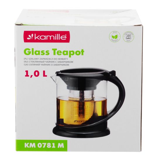 Стеклянный заварочный чайник 1000 мл. Kamille KM 0781M со съемным ситечком