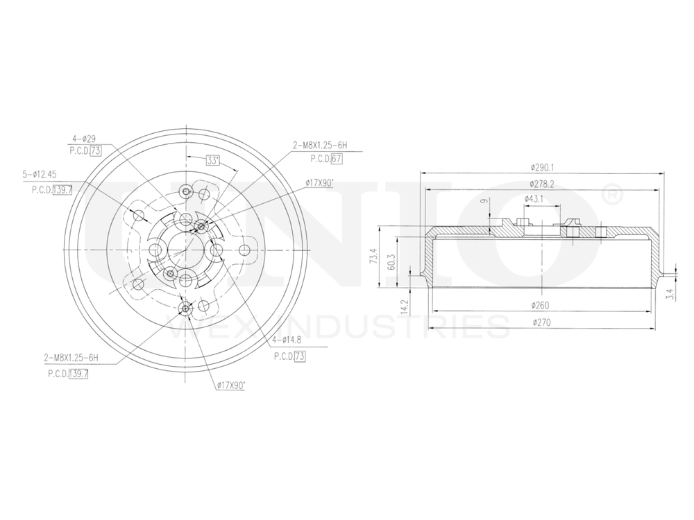 Барабан тормозной задний UNIO BRD-10030