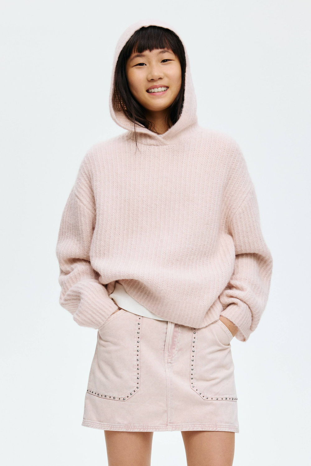 H&M Джинсовая юбка с заклепками, пыльно-розовый