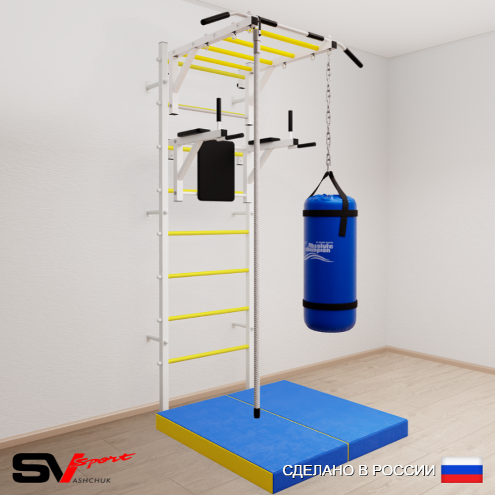 Шведская стенка Sv Sport усиленная 6406 (Турник рукоход/Брусья/Канат/Цепь/Мешок 22кг/Мат 1м)