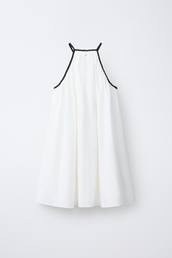ZARA ПЛАТЬЕ С ГОРЛОВИНОЙ ХАЛТЕР И БАНТОМ, БЕЛЫЙ