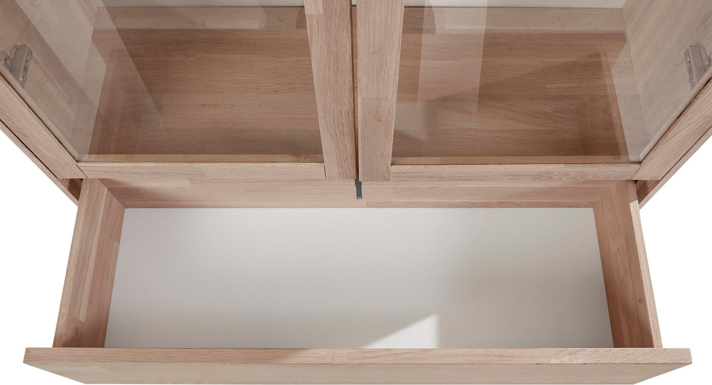 Шкаф-витрина дизайнерская 2 двери Виби 185х85х31 из дуба в стиле лофт, на металлических ножках