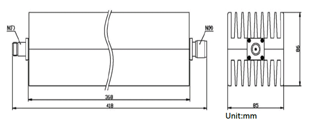 N, Аттенюатор фиксированный, 4 ГГц, 500Вт (30-50 dB)