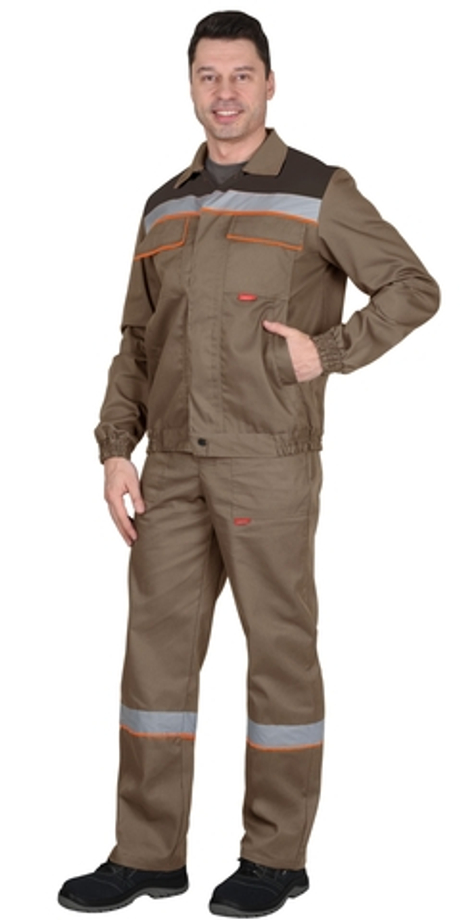 Костюм "СИРИУС-МАСТЕР" лет:куртка кор.,п/к.кофейный с т.-коричневым и оранж.кантом