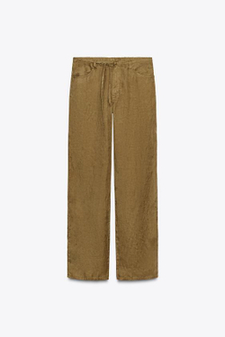 ZARA ПИЖАМНЫЕ БРЮКИ С ПОЯСОМ, СВЕТЛЫЙ ХАКИ