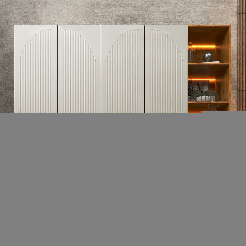 Шкаф Агератум МДФ четырехсекционный с стеллажом Лайн флай (0,27) А10029 матовая - Орех Экко 9459  260*60*260