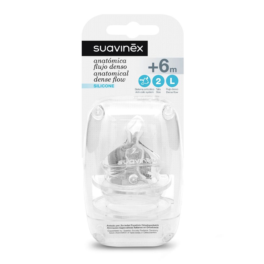 Антиколиковая силиконовая соска для бутылочки SUAVINEX 6+ L (2 шт)