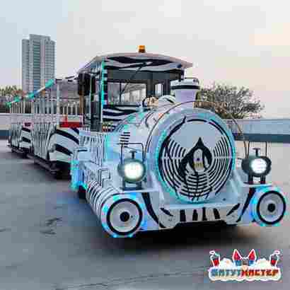 Безрельсовый паровозик «Зебралайт» 2 вагона, 25 мест, для парка