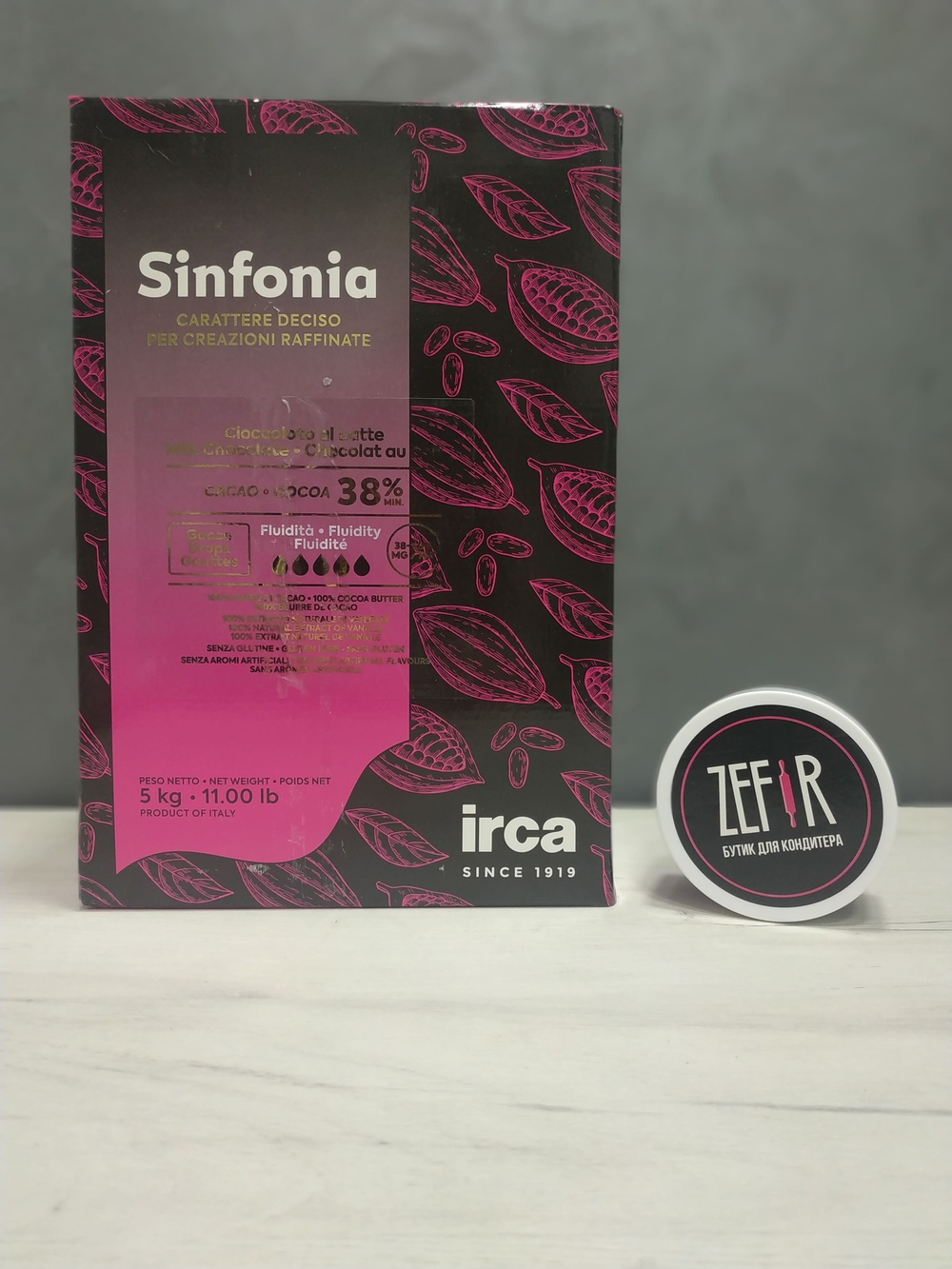 Молочный шоколад SINFONIA MILK 38%, IRCA  Италия, 5кг (оригинальная упаковка)
