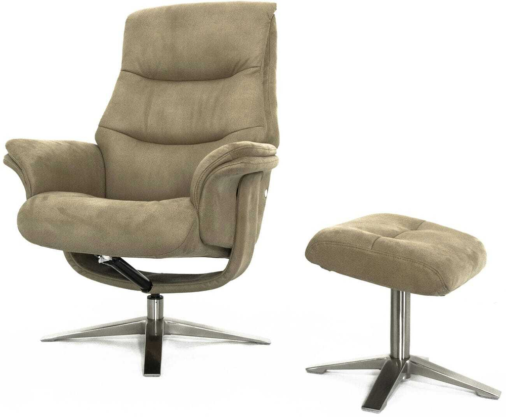 Кресло реклайнер с пуфом для ног Relax BOSS 7826A, искуственный нубук бежевый (HE482-02)