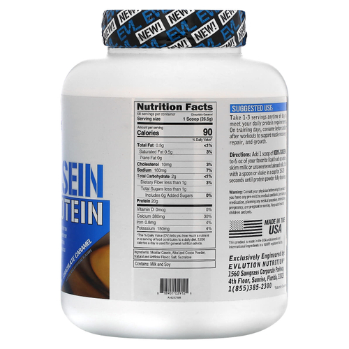 EVLution Nutrition, 100% казеиновый протеин, шоколадная карамель, 1,814 кг (4 фунта)