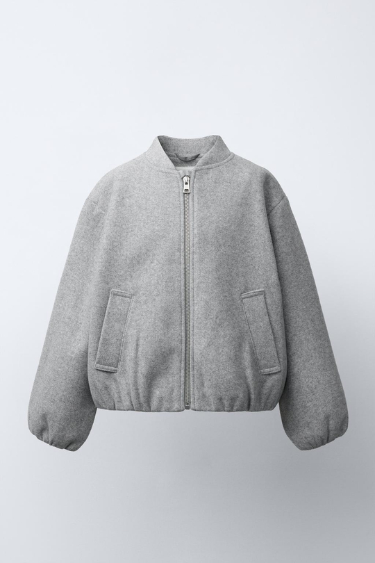 ZARA МЯГКАЯ КУРТКА-БОМБЕР, СВЕТЛО-СЕРЫЙ
