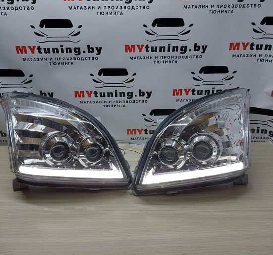 Передние фары Tube Light для Toyota Land Cruisre Prado 120 (03-09) динамические хромированные