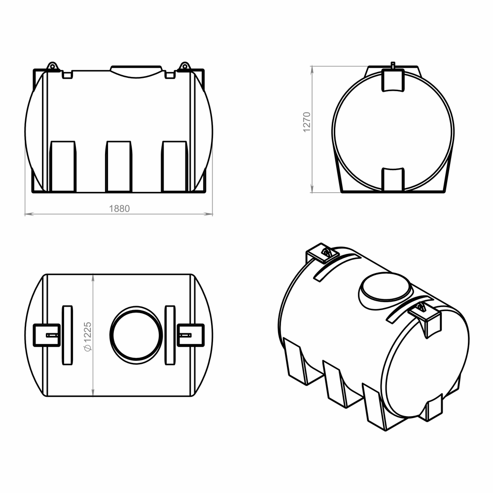 Ёмкость горизонтальная 2000л усиленная для перевозки Политим 2000 л. горизонтальный (1880x1225x1270см;красный) - арт.560716