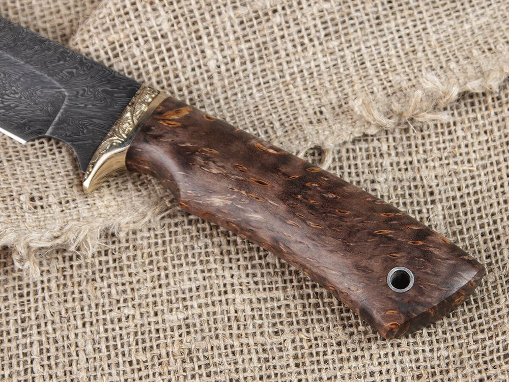 Нож "Медведь", дамасская сталь, рукоять стабилизированная карельская береза