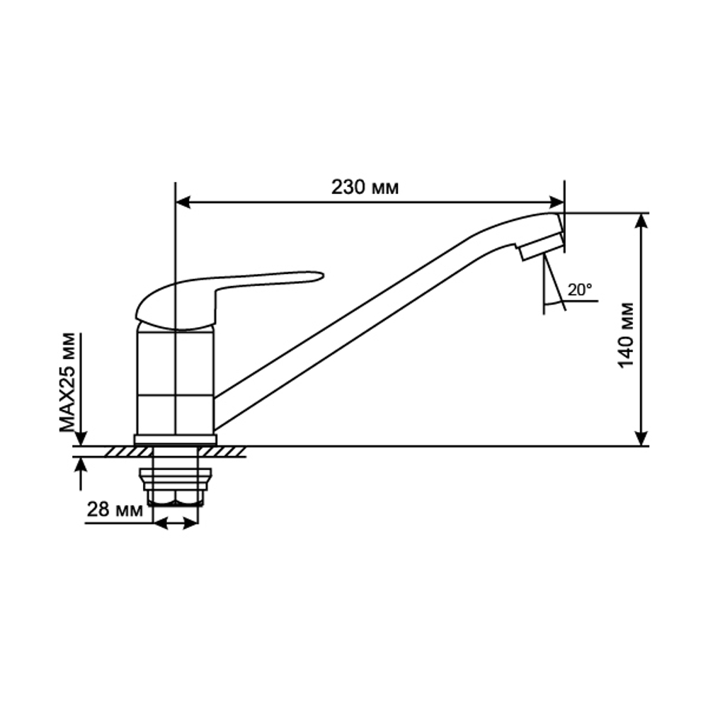 Смеситель для кухни 40k MIXLINE ML05-03 с/отв п/гайку (без подводки)