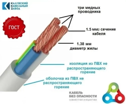 Провод ПВС 3х1.5 ГОСТ 10 метров Калужский кабельный завод