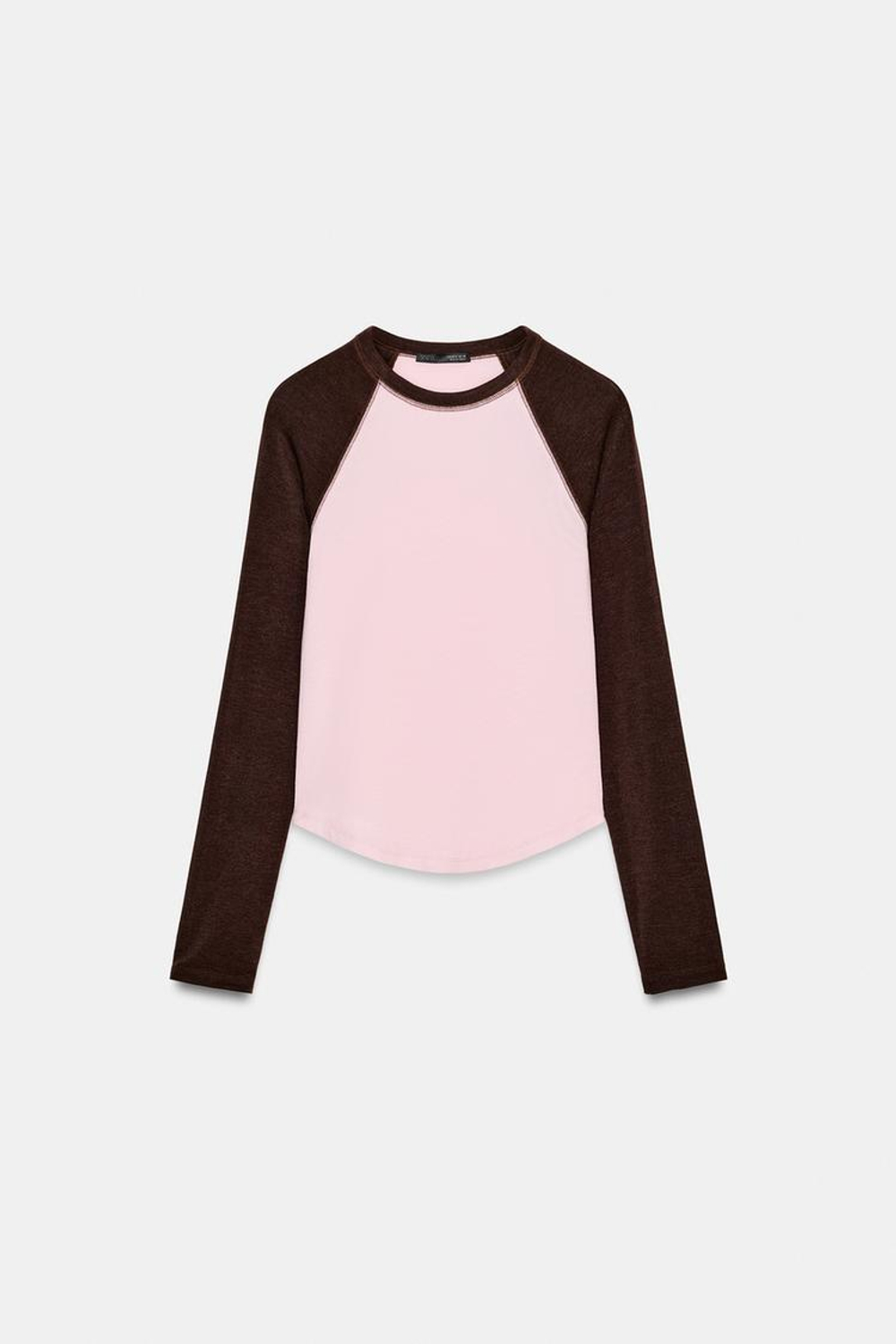 ZARA ФУТБОЛКА РЕГЛАН С КОНТРАСТНЫМИ ДЕТАЛЯМИ, ОТТЕНКИ КОРИЧНЕВОГО