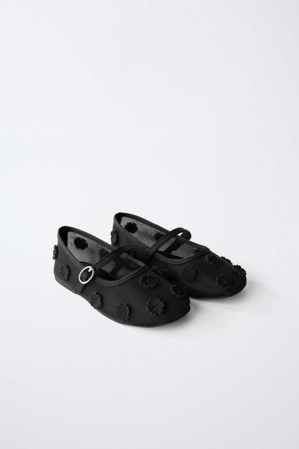 ZARA БАЛЕТКИ «ЦВЕТЫ», ЧЕРНЫЙ