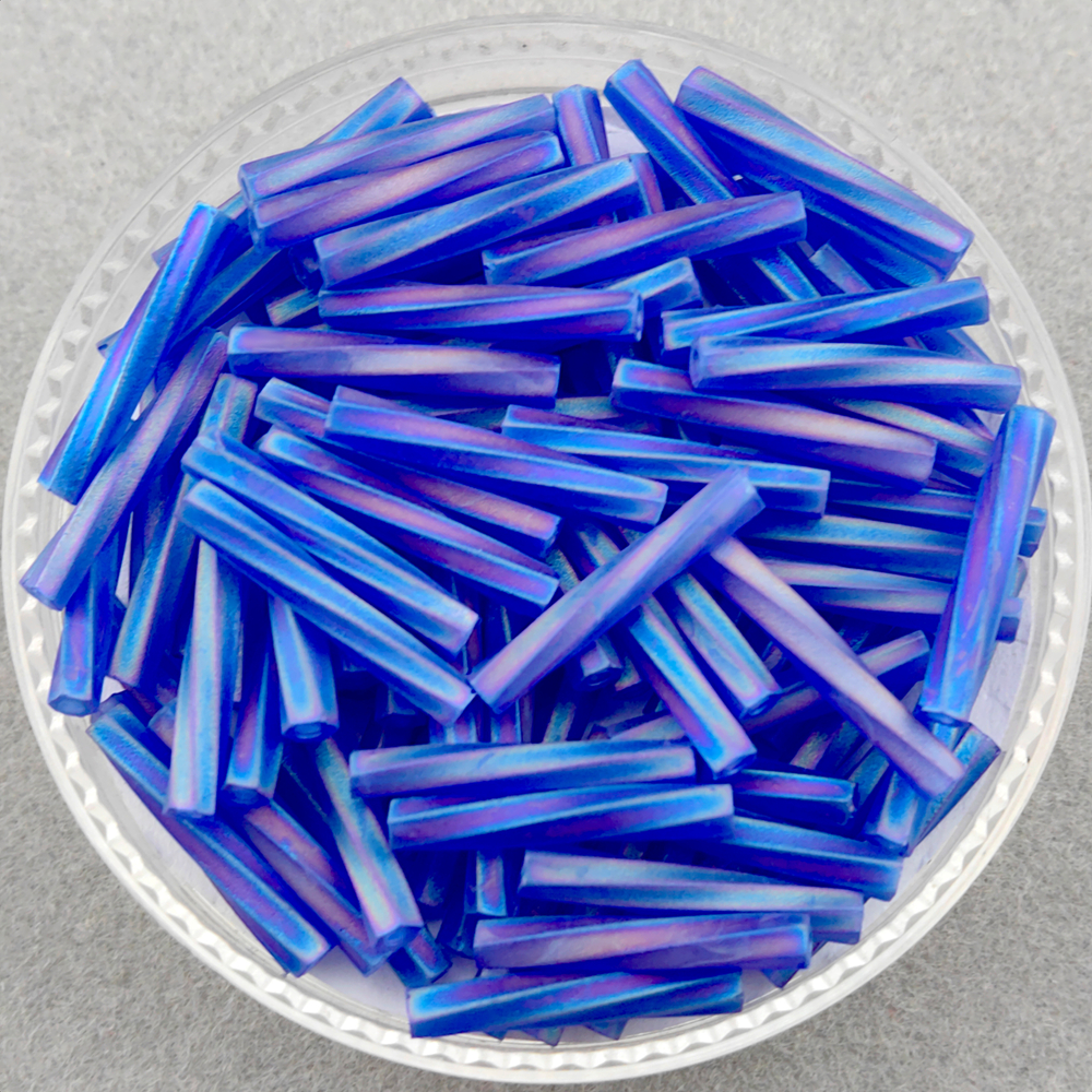 Стеклярус Miyuki Twisted Bugle, цвет #0151FR (кобальт, прозрачный, радужный, матовый)