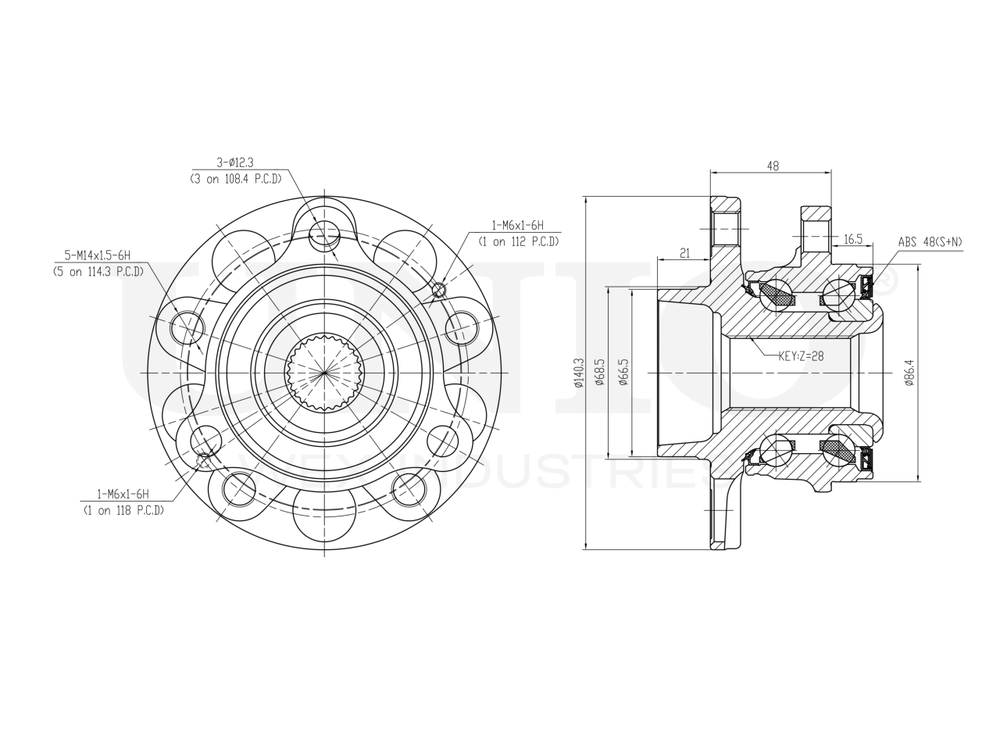 Ступица задняя (с ABS) UNIO HUB-20316