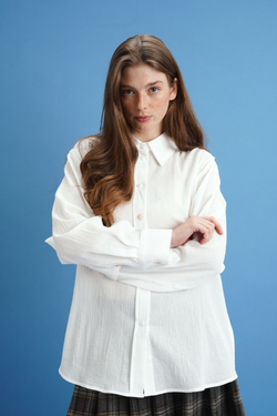 Рубашка классического кроя, белый батист-креп