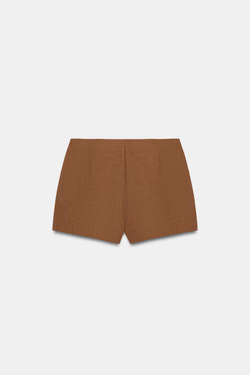 ZARA ЮБКА-ШОРТЫ С ЗАВЯЗКАМИ И БУСИНАМИ, КОРИЧНЕВЫЙ