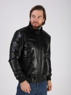 Куртка пуховик из натуральной кожи утепленная короткая