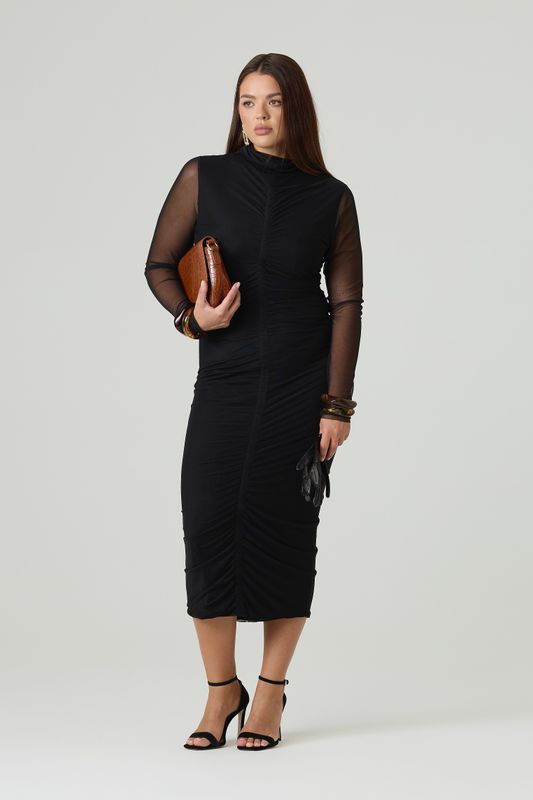 Платье из сетки с драпировкой, черный