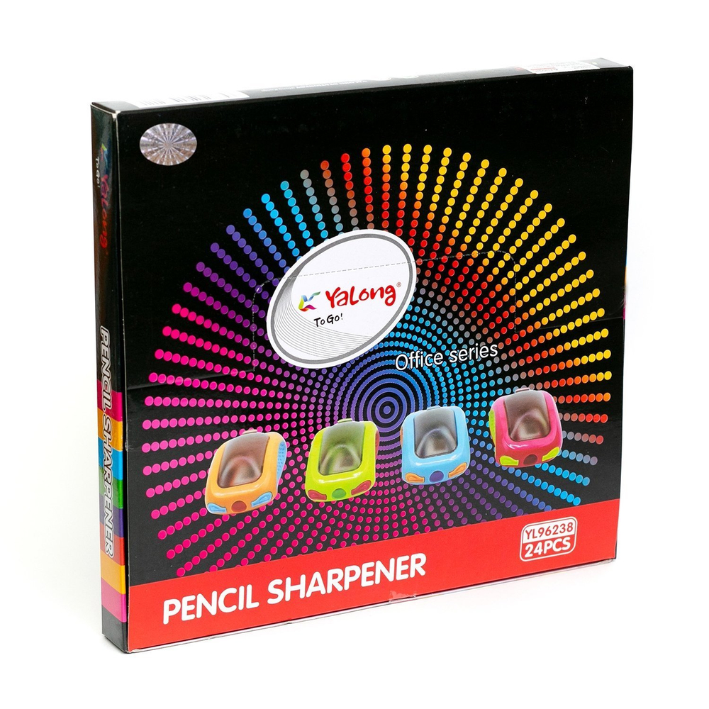 Точилка пластиковая Yalong "Машина", 1 отверстие, с контейнером, цвет ассорти, картонная упаковка