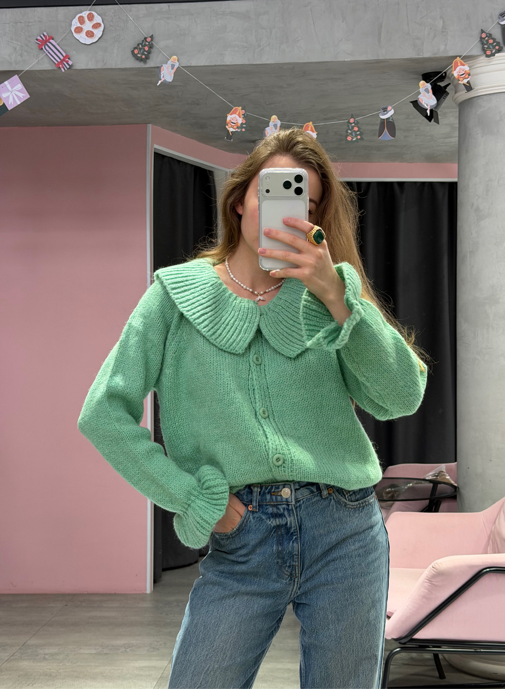 Кардиган с воротничком Candy зеленый