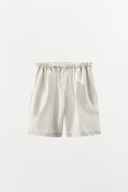 ZARA ПОПЛИНОВЫЕ БЕРМУДЫ В ПОЛОСКУ, БЕЛЫЙ/СЕРЫЙ