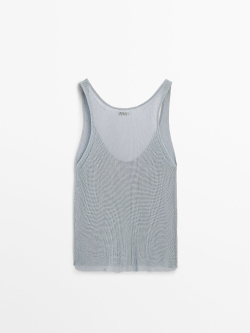 Massimo Dutti Трикотажный топ с декоративной деталью на вырезе и бретелями, серо-синий