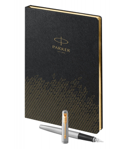 Подарочный набор: Ручка перьевая Parker Jotter Stainless Steel GT, Mblue и Ежедневник  недатированный, чёрный