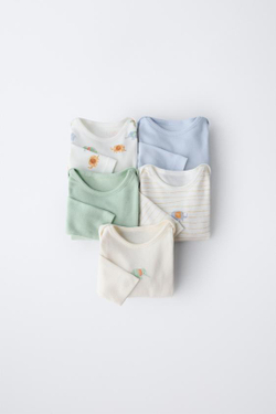 ZARA НАБОР ИЗ ПЯТИ БОДИ СО СЛОНАМИ, РАЗНОЦВЕТНЫЙ