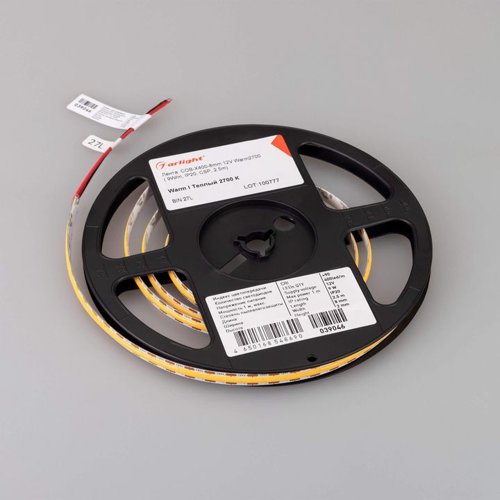 Светодиодная лента Arlight 9W/m 400LED/m CSP теплый белый 2,5M 039046