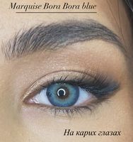 Яркие голубые цветные линзы с окантовкой Marquise Bora Bora blue / Голубые цветные линзы для темных и светлых глаз / 12 месяцев