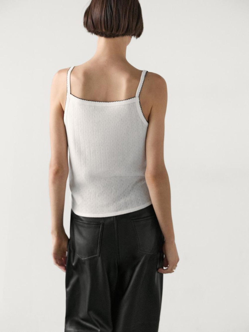 Massimo Dutti Трикотажный топ на бретелях, натуральный, кремовый