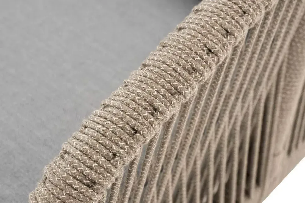 "Канны" диван 2-местный плетеный из роупа, каркас алюминий светло-серый (RAL7035) муар, роуп серый меланж круглый, ткань светло-серая