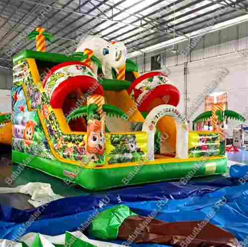 Новый батут-горка "Слоник в джунглях" с двумя горками справа 6*5*5,5 м