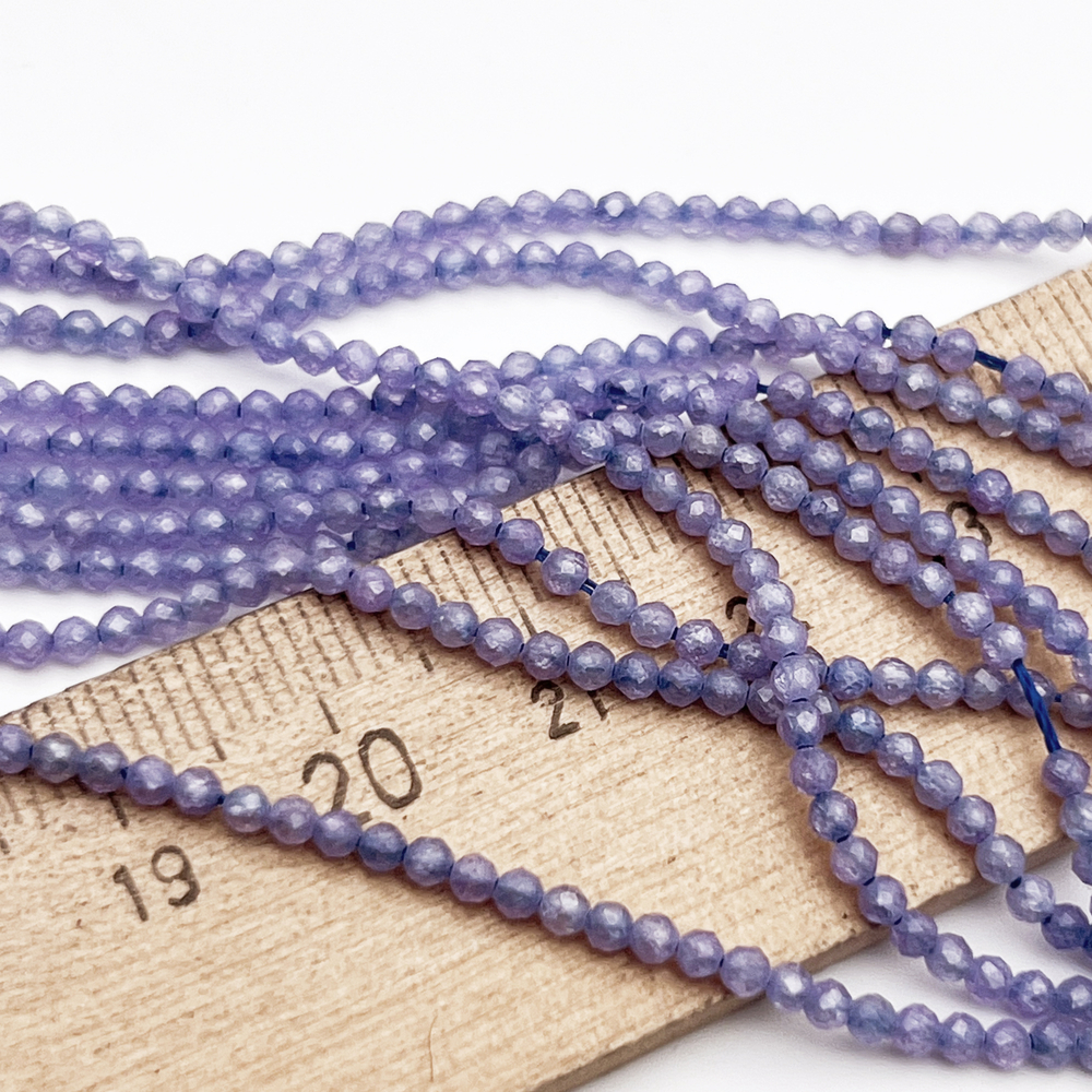 Фианит Кракле бусины (кубический цирконий), цвет танзанит, размер около 2 мм, цена за нить 38 см