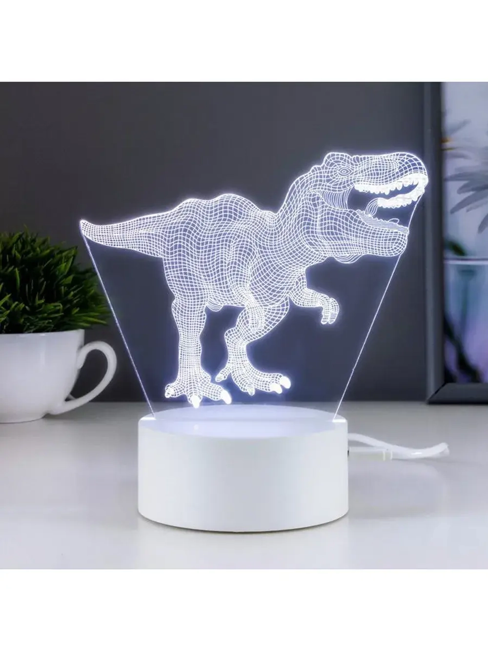Светильник сенсорный «Тираннозавр» LED 7 USB/от батареек бел