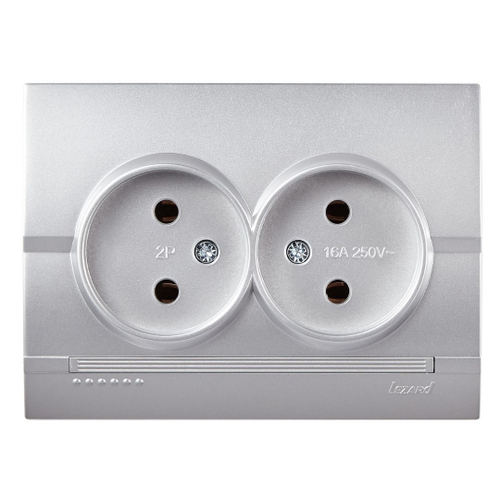 DERIY 702 2828 128 Розетка 2-ая б/з., серебристый металлик керамика