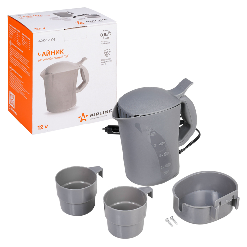 Чайник Airline 12 В 2 кружки серый пластик 800 мл