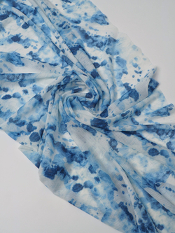 Сетка эластичная принт тай-дай молочная с голубым (Турция) отрезом 74х50 см